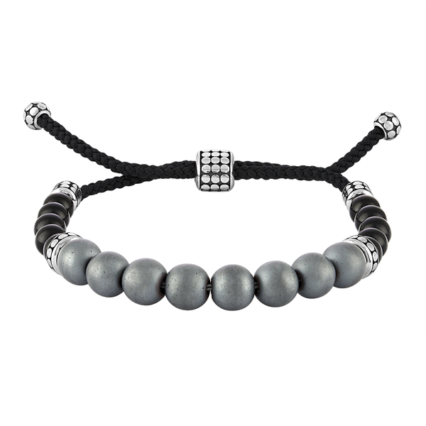 Matte Hematite and Onyx Beaded Bracelet with Sterling Silver, 7-8.50"