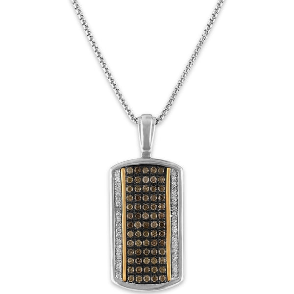 The Men's Corner 1/6 ct. t.w. Brown and White Diamond Pendant Set in 10kt Yellow Gold and Sterling Silver, 22"