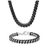Half Black, Half Silver Toned Ion Plated Stainless Steel Foxtail Chain Necklace and Bracelet, 8.50"