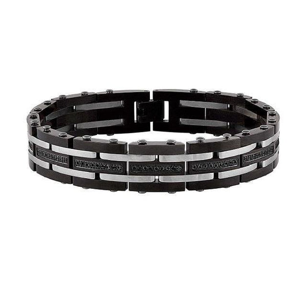 The Men's Corner Black Ion Plated Stainless Steel Diamond Accent (1 ct. t.w.) Men's Bracelet with Fold Over Clasp - 8.5 Inches