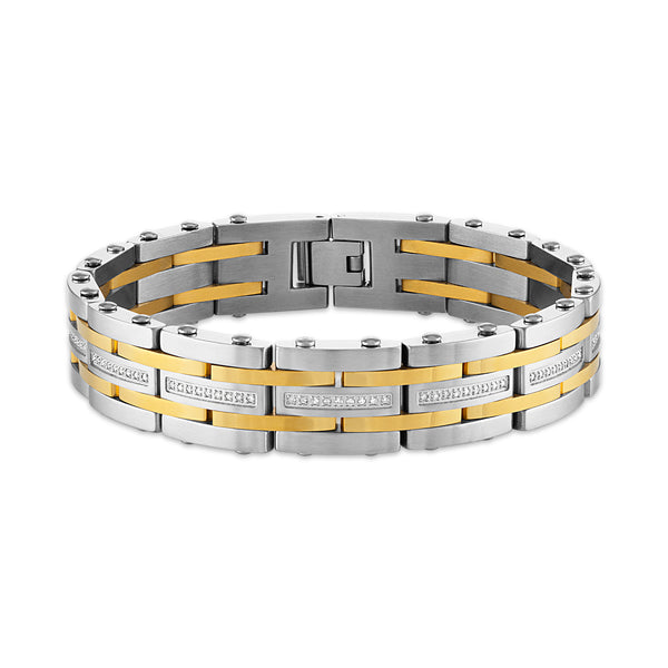 The Men's Corner 1/2 ct. t.w. Stainless Steel With Gold Ion Accented Bracelet, 8.50"