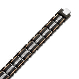 Black Carbon Fiber with Rose Toned Stainless Steel Link Bracelet and Diamond Accents, 8.50"
