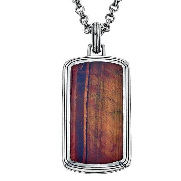 Esquire Red Tiger's Eye Sterling Silver Dog Tag Pendant, 22"