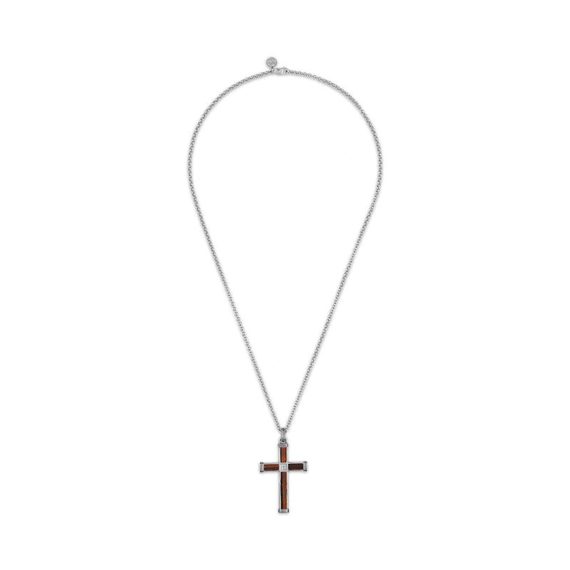Esquire Red Tiger's Eye & Diamond Accent Cross Pendant Set in Sterling Silver, 22"
