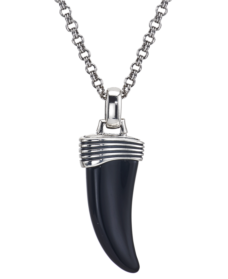 Esquire Onyx Horn Pendant Necklace in Sterling Silver, 22"