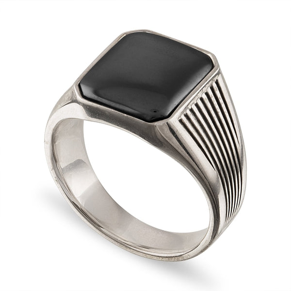 Esquire Hematite Ring Set in Sterling Silver with Fine Line Pattern, 9-11