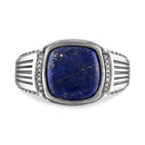 Esquire Blue Lapis Ring with Cushion Cut and Diamond Accents, Set in Sterling Silver, 8-11.50