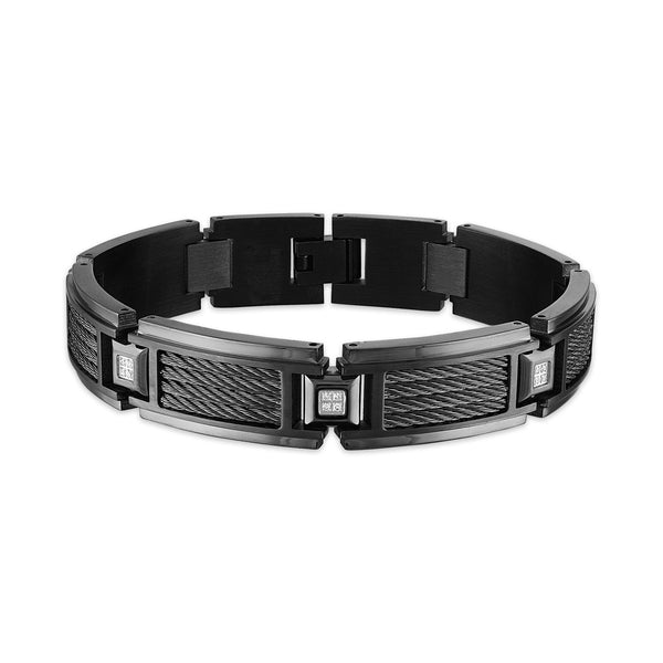 Esquire Stainless Steel and Gun Metal Bracelet with Diamond Accents, 8.50"