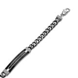 Esquire Black and Silver Toned Ion Plated Stainless Steel ID Bracelet with Black Diamonds and Curb Link Chain, 8.50"