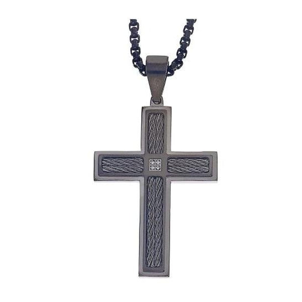 Esquire Diamond Accent Cross Pendant with Gun Metal Stainless Steel Cable, 22"