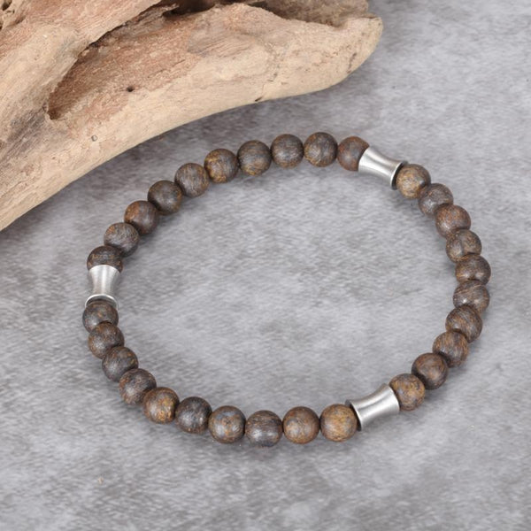 Matt Onyx Stone Bronzite Beads Bracelet Stainless Steel Tube Elements