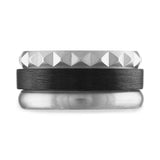 Pyramid Stacking Ring Black, Carbon &  Silver Stainless Steel Set of 3