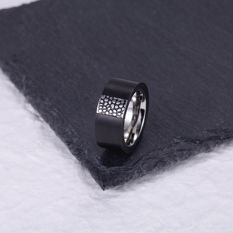 Reptile Carbon Black  & Stainless Steel Ring 11mm Width