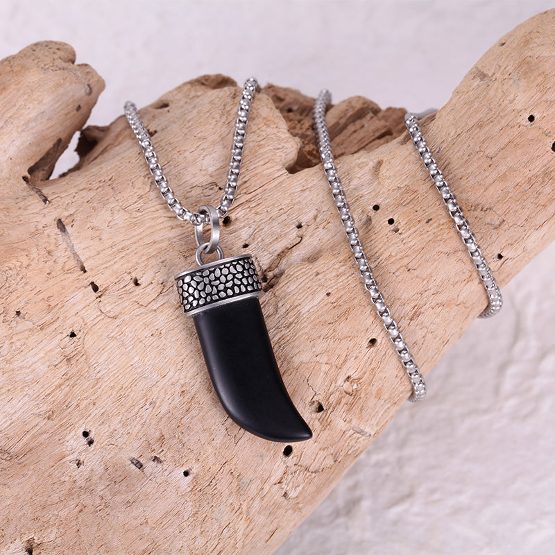 Wolf's Fang Necklace with Reptile Tooth Matt Finished with Box Chain