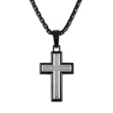 Diamond Black Cross Necklace 1/10 cttw with Black Ion Plated Stainless Steel Rolo Chain, 22"