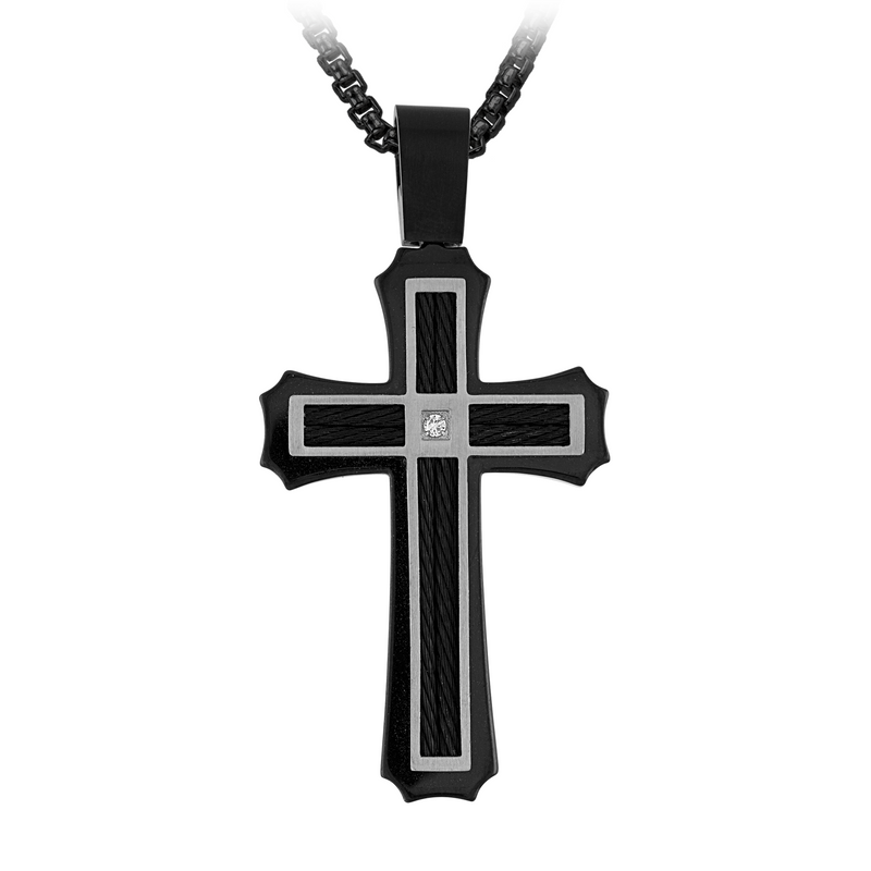 The Men's Corner  Pendant 0.03cttw Diamond Accent with Black Ion Plated Stainless Steel includes 22" Chain