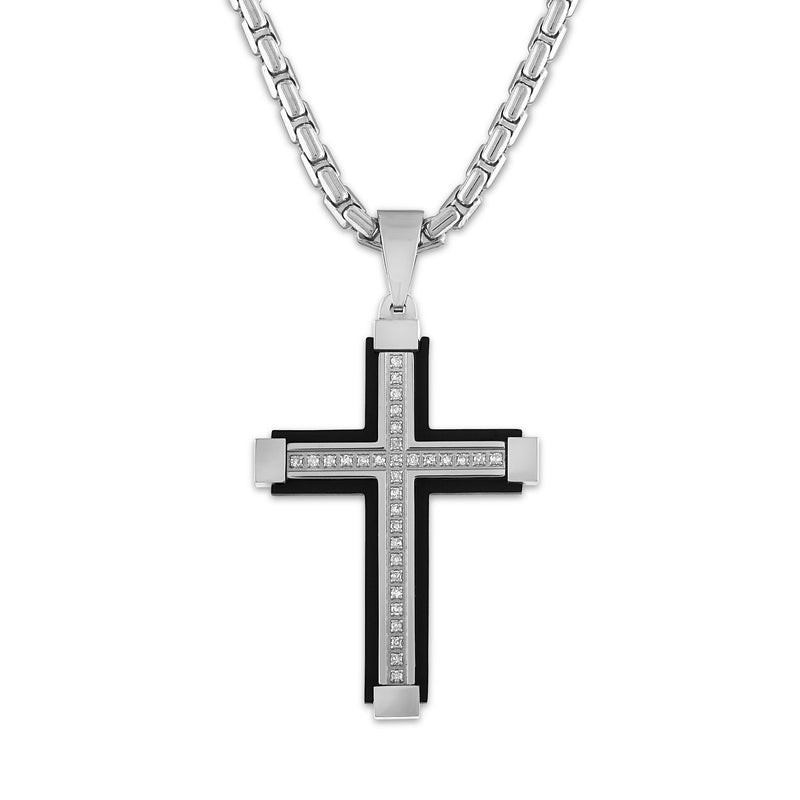 The Men's Corner  Pendant with 1/6 Cttw Diamond Black Ion Plated Stainless Steel includes 22" chain