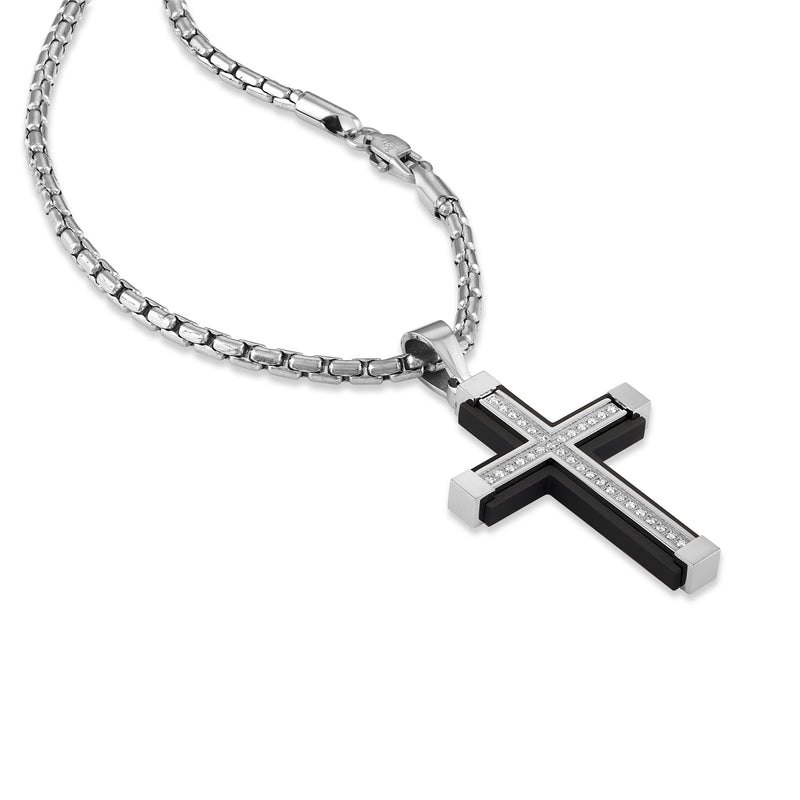 The Men's Corner  Pendant with 1/6 Cttw Diamond Black Ion Plated Stainless Steel includes 22" chain