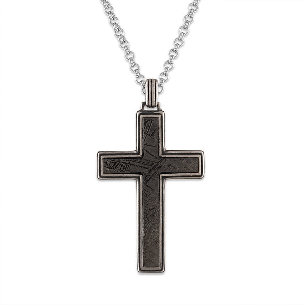 Esquire Meteorite Cross Pendant set in Sterling silver, 22" Chain