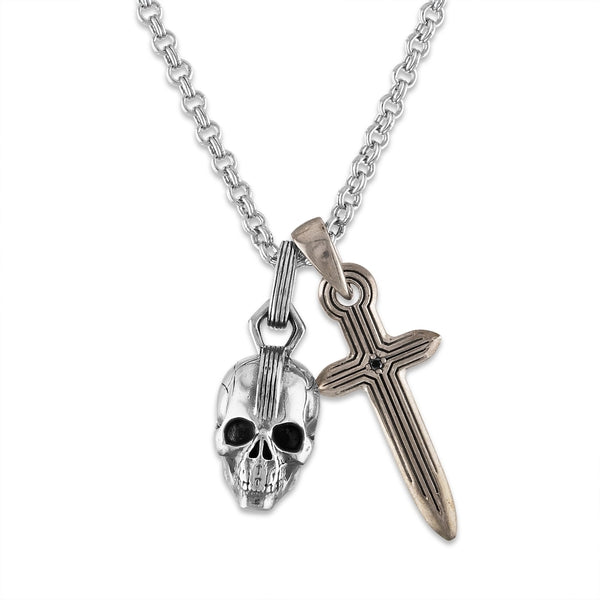 Esquire Sterling Silver Charm Necklace with Skull and Dagger Pendants and Rolo Chain, 24"